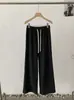 Omalai Elástico Cintura Alta Cordão Strass Cor Sólida Forrado com Fleece Espessado Casual Solto Perna Larga Calças Casuais 5670