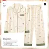 Pijama feminino 100% algodão manga longa primavera e outono roupa de casa feminino outono e inverno lapela nova mãe solto casual verão