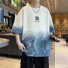 Camiseta Masculina NASA Cor Gradiente Manga Curta Verão 2025 Fina Tendência Marca Solta Casual Esportiva Meia-Manga