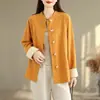 Novas Camisas de Algodão e Linho Estilo Chinês Novo para Primavera e Outono para Mulheres, Cores Contrastantes, Jaquetas e Tops Botão Frontal Estilo Chinês Retrô