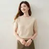 Suéter básico de cachemira de cuello redondo y manga corta para mujer, top de punto suave y versátil para otoño e invierno, capa base simple y elegante