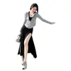 Vestido Negro de Tirantes para Chica Atractiva, Ajustado, Sexy, Estilo Maduro Vestido Largo con Abertura, Ropa Nueva para Mujer, Falda Pegada al Cuerpo de Verano