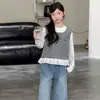 Conjunto de Ropa de Otoño para Niñas 2026 Nuevo Estilo para Niños Medianos y Mayores Niña Estilo Coreano Top Chaleco Falso Dos Piezas Jeans Conjunto de Dos Piezas
