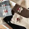 Meias de Lã Fair Isle para Mulheres, Cachecol Cartoon Estilo Coreano Celebridade da Internet, Meias Grossas Quentes para Estudantes Meia-Panturrilha, Meias Largas