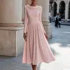 Novedad 2026 estilo europeo y americano: Vestido de manga larga con cuello de volantes, que presenta una falda fluida y voluminosa y un diseño de longitud media, perfecto para fiestas de mujeres y ocasiones formales