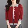 Cárdigan de punto para mujer con bloques de color y cuello solapa, un nuevo estilo primavera/otoño que te hace lucir más joven y delgada, con corte holgado, longitud corta y diseño a la moda