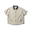 Roupa Masculina Beijie 2026 Verão Nova Camisa de Manga Curta Workwear com Lapela Color Block Bordada Masculina Solta de Meia Manga