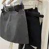 Falda de traje gris para primavera y verano para mujer, falda bodycon sexy, falda de cintura alta que adelgaza línea A para mujeres petite
