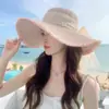 Sombrero de paja de verano con protección solar para mujer, sombrero de ala ancha con lazo de cinta, sombrero de sol para viajes al aire libre, sombrero de sol para playa, venta al por mayor