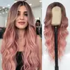 Peluca Brasileña Popular, Raya en Medio, Color Naranja Borgoña, Frontal de Encaje, Larga, Rizada, Sintética, Venta al por Mayor