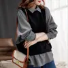 Conjunto de camisa de dos piezas moderno y juvenil para mujer 2025 principios de otoño nuevo talla grande holgado adelgazante manga larga top básico
