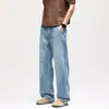 Jeans de Tencel Azul Leite Estilo High Street Americano para Homens, Nova Coleção Primavera 2026 Versátil Lavado Solto Reto Longo