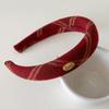 Diadema a cuadros rojos con atmósfera de Año Nuevo para mujer, estilo francés nuevo, diadema de cabeza alta con temperamento, tocado de lavado facial de alta calidad