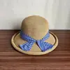 Chapéu de Palha Listrado Retro com Laço Chapéu Feminino Primavera e Verão Aba Larga Enrolada Chapéu de Sol Proteção Solar Dobrável Casual Chapéu de Palha