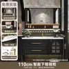 Juego de mueble de baño vintage estilo francés con lavabo integrado de cerámica, tocador negro de madera maciza, lavabo y pila