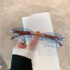 Gafas de sol de moda transfronterizas para hombre, Gafas cuadradas sin montura de metal elegantes y guapas para mujer, Transmisión en vivo de Tiktok