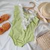 [Esgotado, Sem Reposição] Maiô Infantil Uma Peça, Traje de Banho Princesa Renda Cor Matcha de Verão para Crianças, Roupa de Banho Infantil
