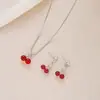 Joyería Europea y Americana Nuevo Estilo Fresco, Dulce, Sencillo y Lindo Conjunto de Collar y Aretes de Cerecita para Mujer Accesorios Versátiles Venta al por Mayor