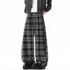Moda de Otoño 2026 Nueva Marca de Moda Masculina Cuadros Transpirables Sueltos Adelgazantes Pierna Ancha Casual Pantalones Talla Grande Largos para Hombres Jóvenes
