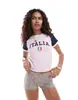 Aliexpress Site Independente Verão Novo Produto Camiseta com Estampa de Bandeira e Letras Color Blocking Moda Feminina Casual Sexy