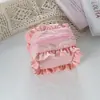 Bolsa Quadrada Pequena com Babados Suaves Estilo Coreano Bolsa Fofa de Cor Sólida para Armazenamento de Maquiagem Bolsa Portátil para Fones de Ouvido