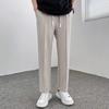 Pantalones Casuales Rectos Finos de Verano Frescos para Hombre con Cordón Cintura Elástica Pantalones Pequeños Estilo Occidental Anti-Arrugas Todo-Fondo Pantalones de Pierna Ancha