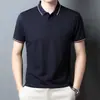 Camisa Polo de Manga Corta de Seda de Hielo para Hombre Camiseta de Verano Casual de Moda para Hombres de Mediana Edad Color Sólido Manga Media Top de Moda para Hombre