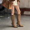 Botas de gamuza por encima de la rodilla para mujer, botas largas de caña alta, nuevas botas de otoño e invierno de punta fina con tacón de aguja, sin cordones, botas individuales para mujer, botas altas de estilo coreano