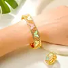 Pulseira Feminina Luxuosa com Artesanato de Esmalte Vintage, Design Vazado de Flor de Peônia, Pulseira Aberta, Anel Colorido de Alto Padrão Atacado