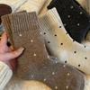Calcetines Retro de Lunares de Felpa para Mujer Otoño e Invierno, Calcetines Gruesos Cálidos de Media Pantorrilla para Mujer, Calcetines Gruesos de Felpa Resistentes al Frío, Estilo Versátil
