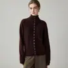 Cardigan de Cashmere 100% Outono/Inverno Gola Alta Borda Enrolada Tricô Suéter Casaco Uso Dupla Face Camada Base Casual