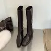Botas Chelsea de Tubo Reto Estilo Francês Acima do Joelho High-End Versátil Salto Escondido Panturrilha Larga Cano Alto Botas de Equitação