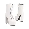 Botas de moda europeas y americanas con cremallera lateral 34-43 otoño e invierno para mujer, de media pantorrilla, piel, puntera cuadrada, tacón ultra alto, transfronterizas, talla grande, tacón grueso