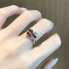 Anillo Abierto de Esmalte Rojo Suerte Diseño Original Nicho Amor Hoja de Arce Personalidad Retro Apilable Abierto para Mujer