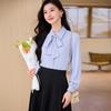 Camisa Profesional de Entrevista con Solapa de Lazo de Manga Larga Estilo Primavera y Verano Temperamento para Mujer Venta al por Mayor Camisa de Chifón Blanco para Mujer