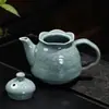 Juego de Té Celadón Kung Fu con Tetera de Paisaje en Relieve, Seis Tazas, Juego Completo en Caja de Regalo, Regalo Souvenir para Otros, Celadón Dehua
