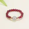 Anillo de Cristal Natural para Transmisión en Vivo de Comercio Electrónico Transfronterizo Anillo de Cuentas Elásticas de Colores Anillo con Lazo Moda Estilo Ins para Mujer