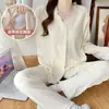 Colección nueva 2027: Pijama lindo y dulce para primavera y otoño, con sujetador incorporado, mangas largas y un estilo de cárdigan holgado y casual