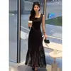 Vestido de tirantes con empalme de encaje de cola de pez para mujer 2025 Verano Nuevo Estilo Dama Francesa Elegante Lujo Accesible Falda Larga Moderno