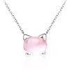 Collar de Plata Esterlina S925 con Cristal Rosa Colgante de Gato Miau Collar de Moda Estilo Coreano Pequeños Adornos Refrescantes Topacio Petit