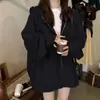 Nueva Sudadera Negra con Capucha para Mujer de Primavera y Otoño, Estilo Holgado y Casual, Forrada de Felpa, Top Chic de Nicho, Versión Coreana Abrigo con Piel de Conejo