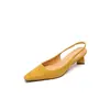 Sapatos Femininos em Couro Integral, Camurça de Pele de Ovelha, Salto Grosso, Bico Fino, Confortáveis para o Trabalho, Bico Fechado, Salto Médio, Calcanhar Aberto, Disponíveis em Vários Tamanhos, Sandálias