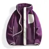 Jaqueta Polar com Capuz para Caminhada e Montanhismo ao Ar Livre, Unissex, Color Block, Cardigan Esportivo e Casual, Preto