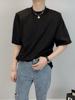 Camiseta masculina estilo maduro leve com ombreiras, estilista de cabelo masculino, marca da moda, manga curta pesada, gola pequena interna, meia manga, camisa básica