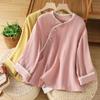 Foto Real de Roupa Pronta de Outono Novo Estilo Chinês, Tops Confortáveis para o Dia a Dia, Camisetas Zen de Algodão e Linho para Mulheres