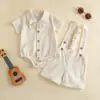 Conjunto de verano de algodón y lino para niño con pajarita y pantalones cortos con tirantes conjunto de dos piezas vestido formal de un año para caballero con tirantes