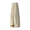Calça de Algodão Pura Relaxada Estilo Japonês para Homens, Verão Fina Solta Reta de Perna Larga Anti-Mosquito Casual Longa para Homens