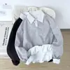 Nueva sudadera tipo camisa de dos piezas falsas estilo japonés para otoño e invierno para parejas y estudiantes, polo retro casual a rayas con retazos para hombre