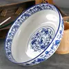 Tigela Grande de Porcelana Azul e Branca Retrô 10 polegadas Tigela Grande para Sopa Comercial Tigela Grande para Peixe Cozido Peixe com Chucrute Cerâmica Tigela para Sopa