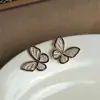 Brincos de tarracha de borboleta design de nicho feminino brincos de tarracha versáteis franceses de alta qualidade totalmente cravejados de diamantes